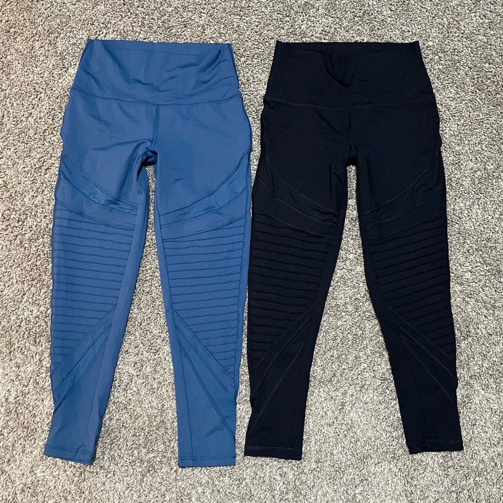 American Eagle Aerie CHILL. PLAY. MOVE. Black/Blue Cropped Legging Set Sz Medium